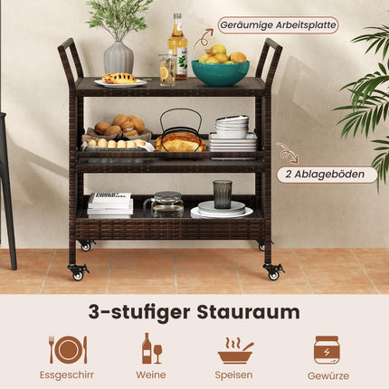 3-Tier Outdoor Bar Cart with Lockable Wheels & Handles