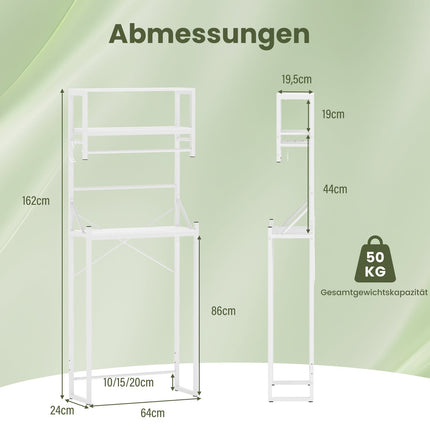 3-Tier Over-Toilet Bathroom Shelf, 64x24x162 cm, White