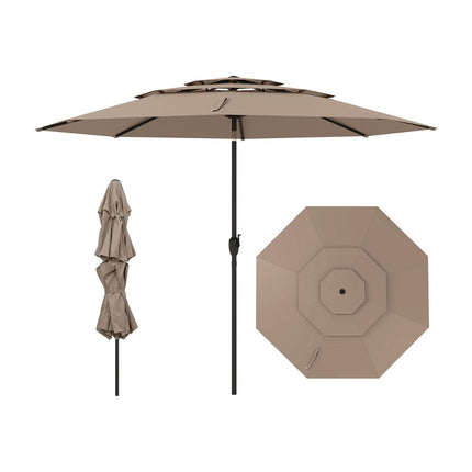 3-Tier Patio Umbrella, 300cm, Wind-Resistant, Brown