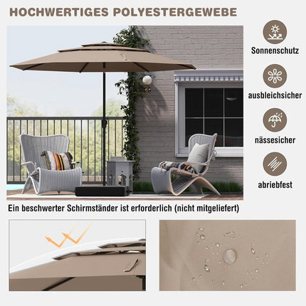 3-Tier Patio Umbrella, 300cm, Wind-Resistant, Brown