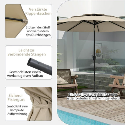 3-Tier Patio Umbrella, Beige, 300 cm, Wind-Resistant