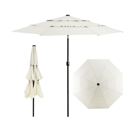 3-Tier Patio Umbrella, Double Vent, 306x306x252 cm, Beige