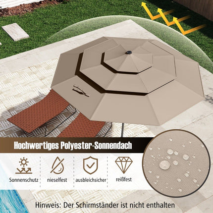 3-Tier Patio Umbrella, Solar LED, Crank Tilt, Brown