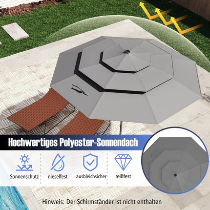 3-Tier Patio Umbrella with Solar LED Lights, Grey