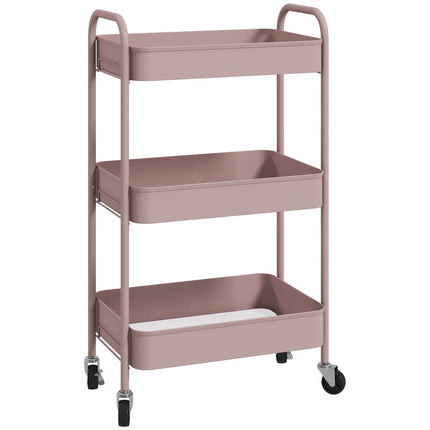 3-Tier Pink Steel Storage Cart with Wheels