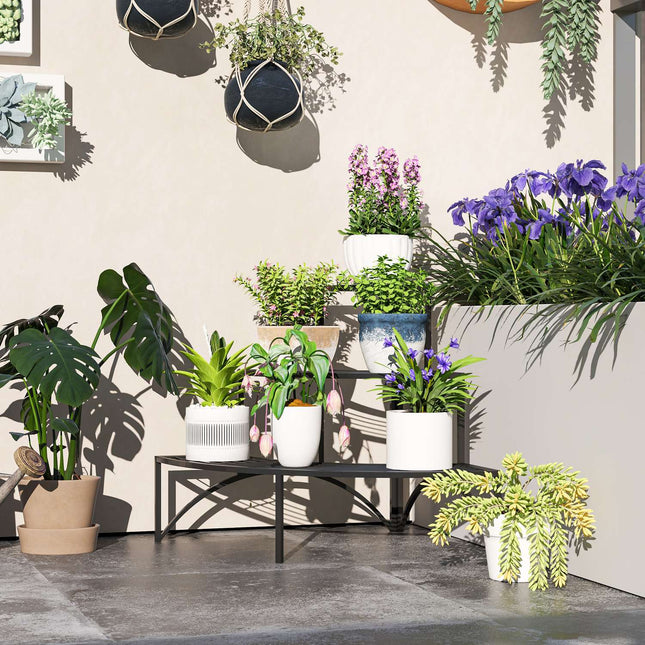 Plant stand in three levels in metal for indoor outdoor use, 60 cm high