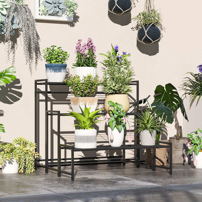 Metal plant stand - 3-tier indoor/outdoor flower shelf, 66 cm