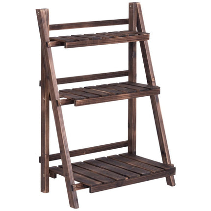 3 Tier Plant Stand Folding Flower Stand Plant Shelf 60 x 33 x 93 cm Brown