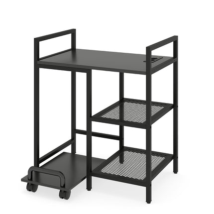 3-Tier Printer Stand with Charging Station, Black