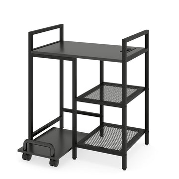 3-Tier Printer Stand with Charging Station, Black