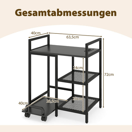 3-Tier Printer Stand with Charging Station, Black