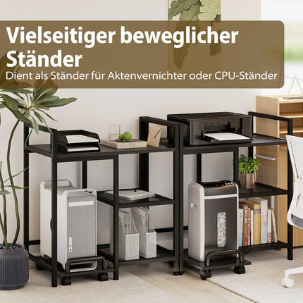 3-Tier Printer Stand with Charging Station, Black