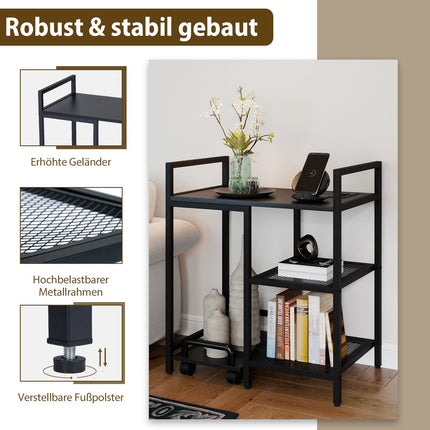 3-Tier Printer Stand with Charging Station, Black