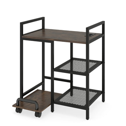 3-Tier Printer Stand with Charging Station, Rustic Brown
