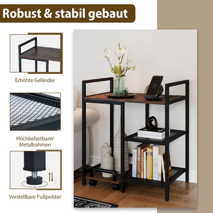 3-Tier Printer Stand with Charging Station, Rustic Brown