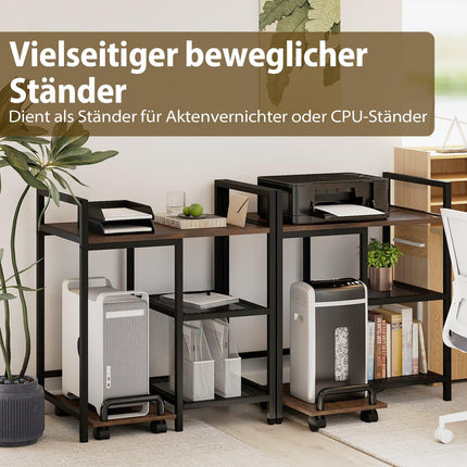 3-Tier Printer Stand with Charging Station, Rustic Brown
