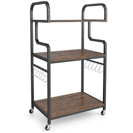 3-Tier Printer Stand with Wheels and Hooks, Brown