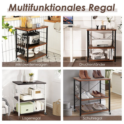 3-Tier Rolling Cart with Adjustable Shelf & 10 Hooks