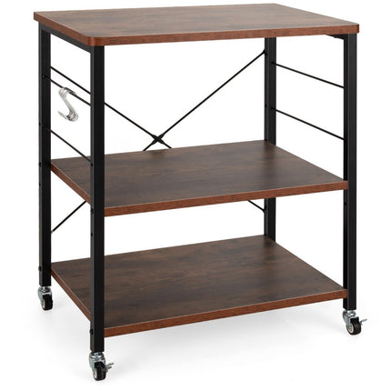 3-Tier Rolling Cart with Adjustable Shelf & 10 Hooks