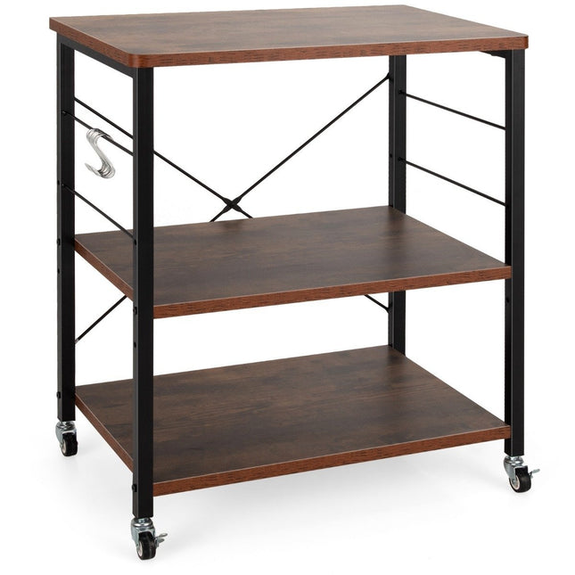 3-Tier Rolling Cart with Adjustable Shelf & 10 Hooks