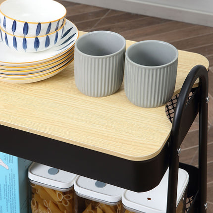 3-Tier Rolling Cart with Drawers, Steel & Plastic, Black