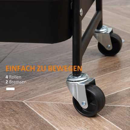 3-Tier Rolling Cart with Drawers, Steel & Plastic, Black