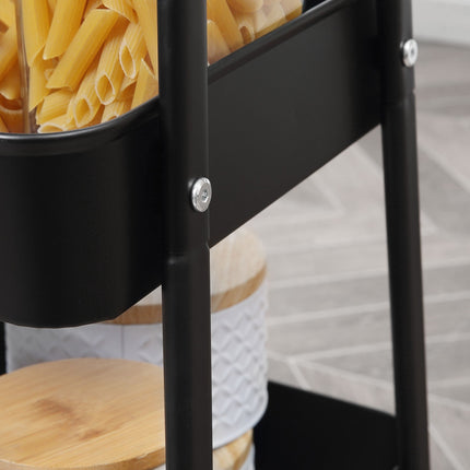 3-Tier Rolling Cart with Drawers, Steel & Plastic, Black