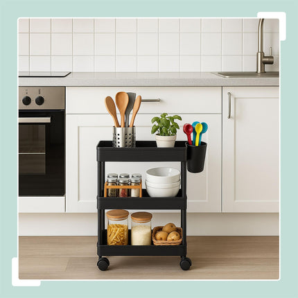 3-Tier Rolling Cart with Wheels for Kitchen & Bathroom