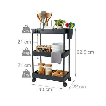 3-Tier Rolling Cart with Wheels for Kitchen & Bathroom