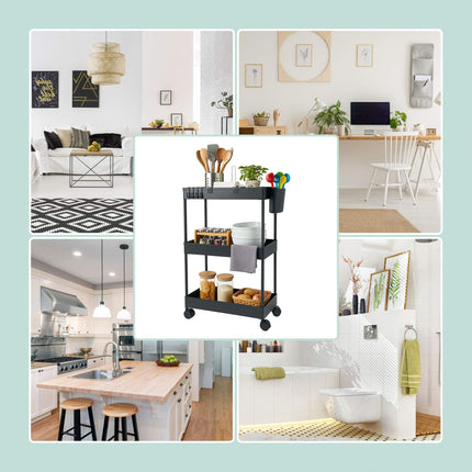3-Tier Rolling Cart with Wheels for Kitchen & Bathroom