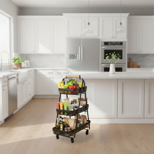 3-Tier Rolling Storage Trolley with Wheels