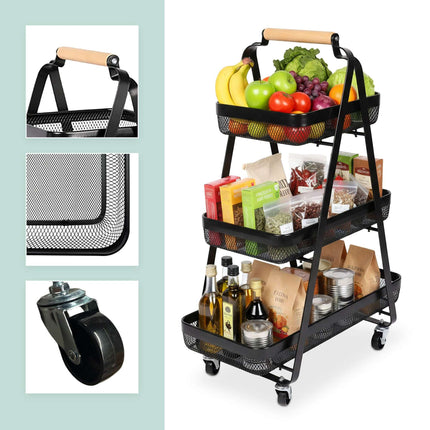 3-Tier Rolling Storage Trolley with Wheels