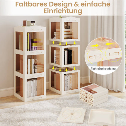 3-Tier Rotating Bookshelf, Foldable, Non-Slip, White