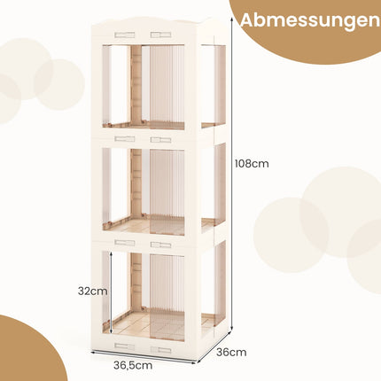 3-Tier Rotating Bookshelf, Foldable, Non-Slip, White
