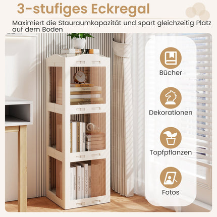 3-Tier Rotating Bookshelf, Foldable, Non-Slip, White