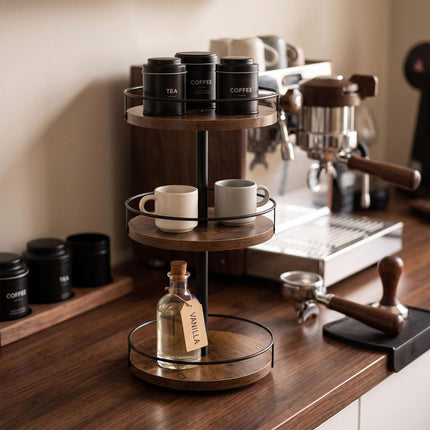 3-Tier Rotating Spice Rack, Brown – MDF & Iron