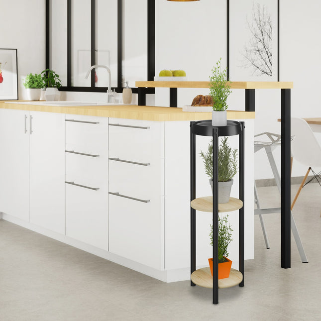 3-Tier Round Metal Plant Stand for Indoor Use