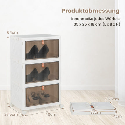 3-Tier Shoe Storage Box with Magnetic Doors & Wheels