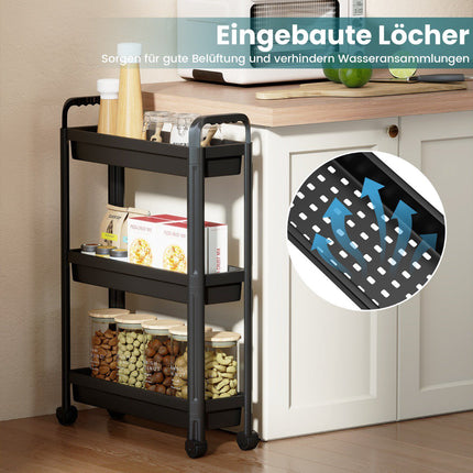 3-Tier Slim Rolling Kitchen Cart with Handles, Black