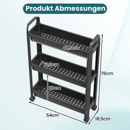 3-Tier Slim Rolling Kitchen Cart with Handles, Black