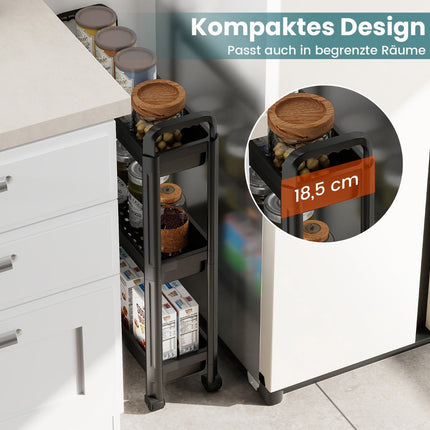 3-Tier Slim Rolling Kitchen Cart with Handles, Black