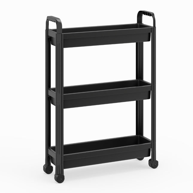 3-Tier Slim Rolling Kitchen Cart with Handles, Black