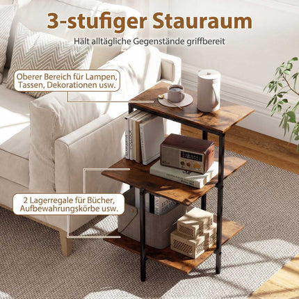 3-Tier Square End Table with Open Shelves, Rustic Brown