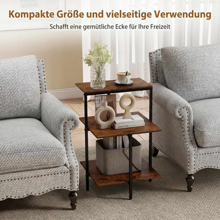 3-Tier Square End Table with Open Shelves, Rustic Brown