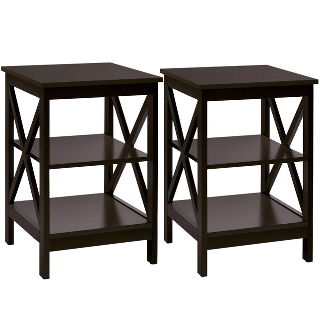 3-Tier Square Side Table, 40x40x61 cm, Brown MDF