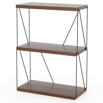 3 Tier Standing Shelf with Metal Frame Industrial Bookcase Storage Rack 60 x 29.5 x 82 cm