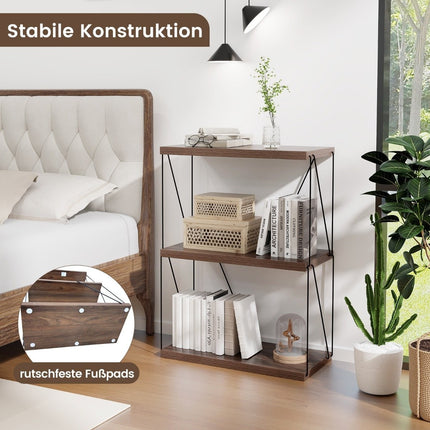 3 Tier Standing Shelf with Metal Frame Industrial Bookcase Storage Rack 60 x 29.5 x 82 cm
