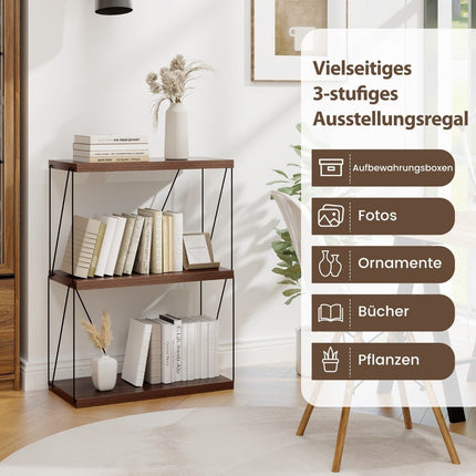 3 Tier Standing Shelf with Metal Frame Industrial Bookcase Storage Rack 60 x 29.5 x 82 cm