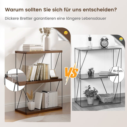 3 Tier Standing Shelf with Metal Frame Industrial Bookcase Storage Rack 60 x 29.5 x 82 cm