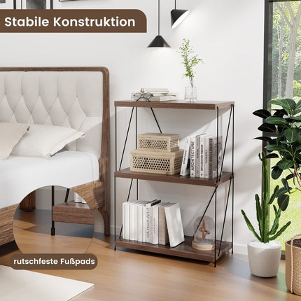 3 Tier Standing Shelf with Metal Frame Industrial Bookshelf Storage Rack 60 x 29.5 x 85.5 cm